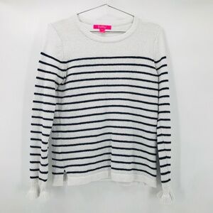 Lilly Pulitzer Cozy Knit Sweater Stripe White Navy Size Small